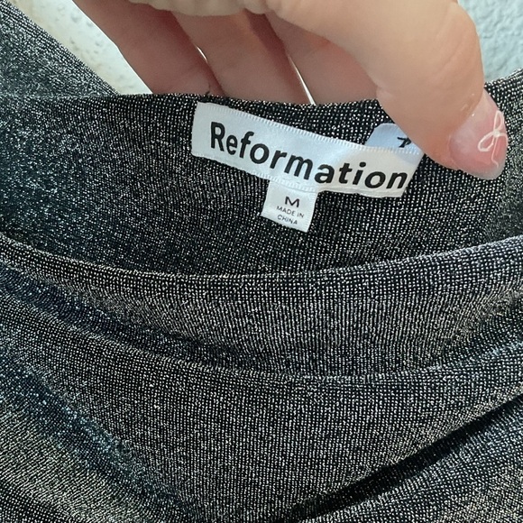 Reformation Jamen Knit Silver Metallic Sparkly Midi Dress Size Medium - Picture 10 of 15